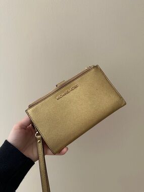 Michael Kors Metallic Gold Saffiano Wristlet Clutch